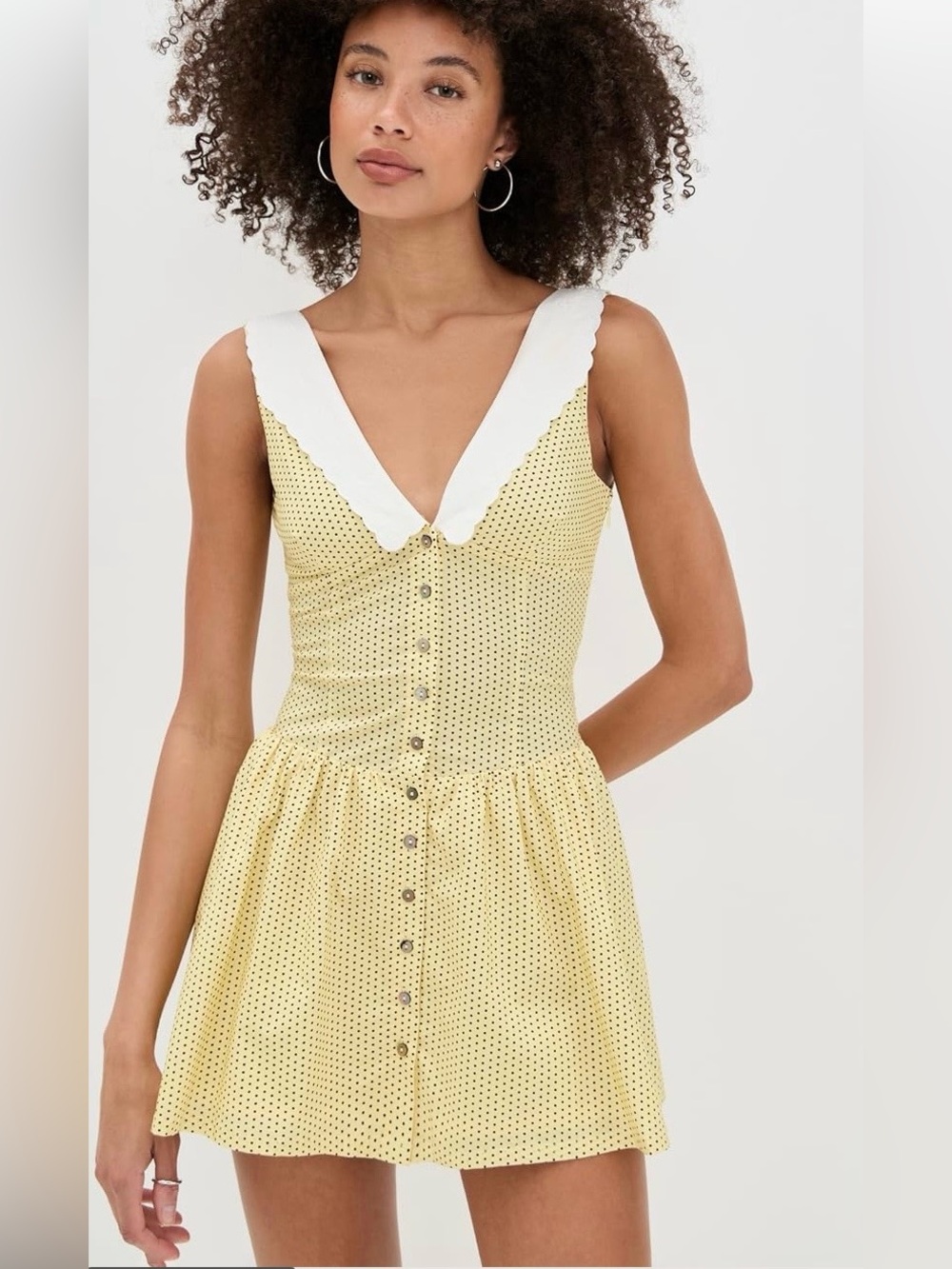 FRANKIE’S BIKINI Marley Poplin Mini Dress Yellow Polka Dot Button-Front Dress